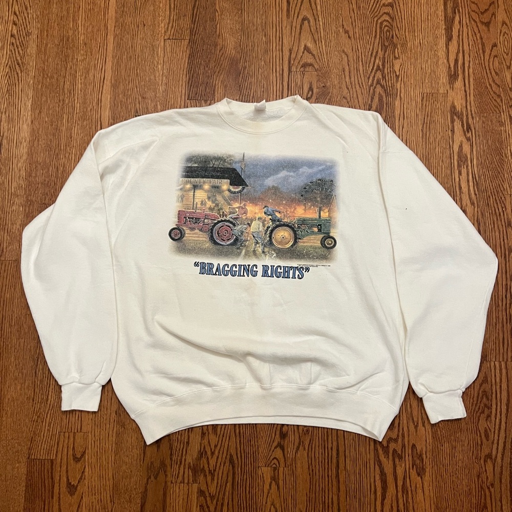Vintage 90s Bragging Rights David Barnhouse Tractor Pullover Sweatshirt USA